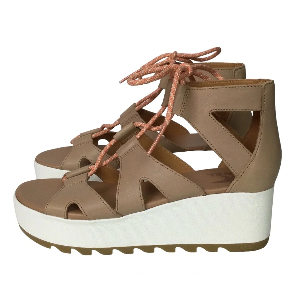 NEW Sorel Cameron Flatform Lace Sandals Honest Beige/Gum Sz 9